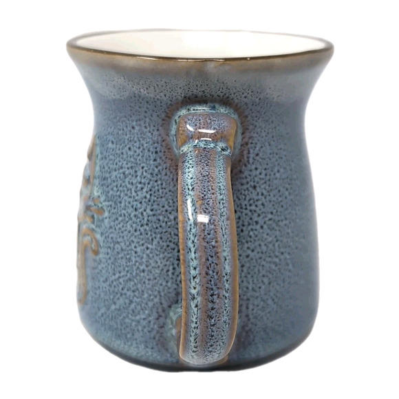 La Rochelle Blue Kitty Cat Coffee Mug Cup Ceramic Pottery Speckled Drip Glaze - Picture 5 of 11